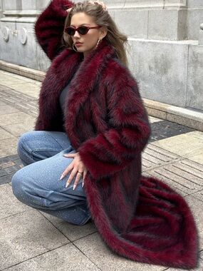 New Women's Long with Gradient Color, Shawl Collar, Faux, Fashionable Autumn/Win
